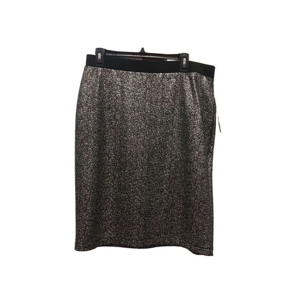 NY Collection Women’s Black and Silver Knee Length Elegant Skirt Size L NWT - Picture 1 of 5
